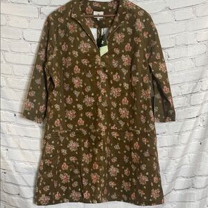 Tuckernuck Floral Brown V-Neck Long Sleeve Corduroy Dress Size XXX-Large New